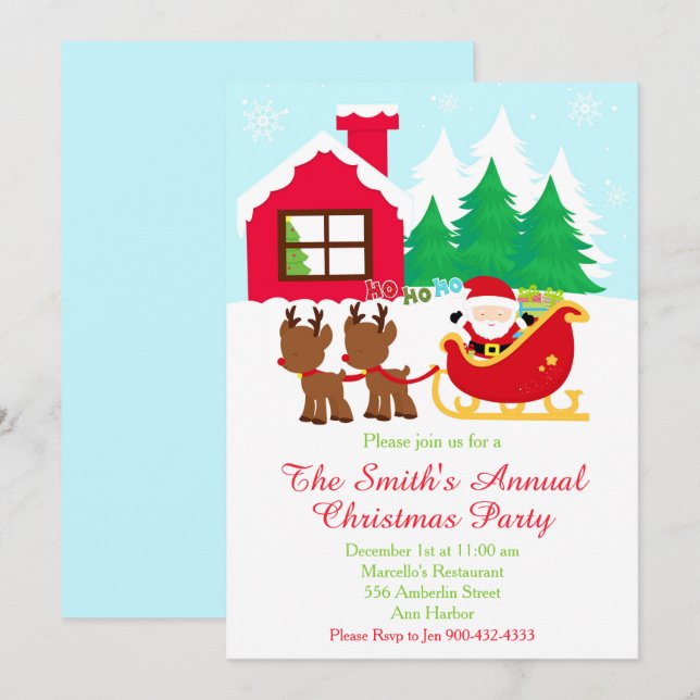 Santa and Reindeer Christmas Holiday Party Invitation (Front/Back)