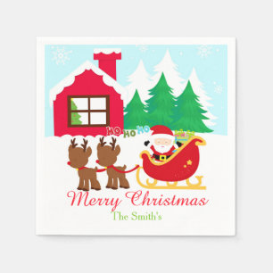 Santa and Reindeer Christmas Holiday Party Napkins