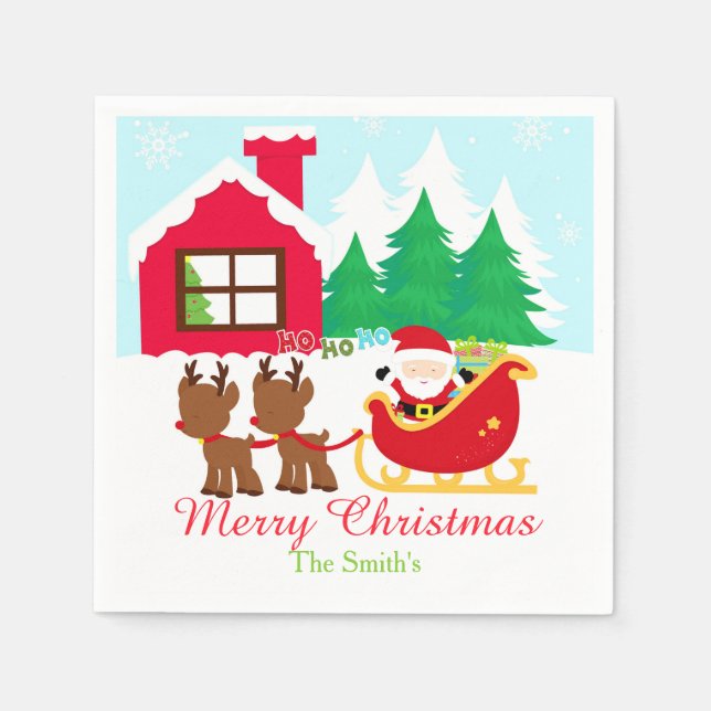 Santa and Reindeer Christmas Holiday Party Napkins (Front)