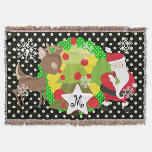 Santa and Reindeer Christmas Holiday Throw Throw Blanket