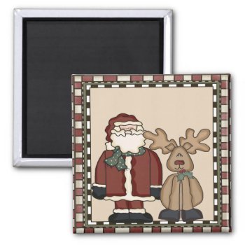 Santa And Reindeer Christmas Magnet by christmas_tshirts at Zazzle