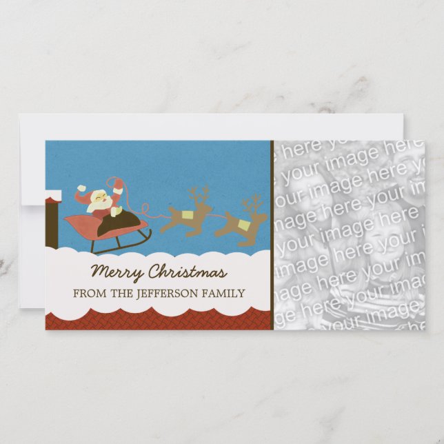 Santa and Reindeer Christmas Photo Card (Front)