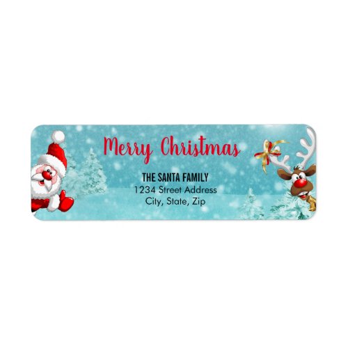 Santa and Reindeer Christmas Winter Landscape Label