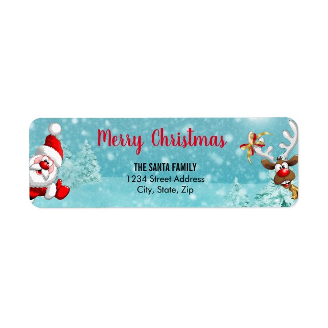 Santa and Reindeer Christmas Winter Landscape Label (Front)