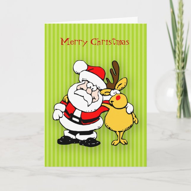 Santa and Reindeer Cute Christmas Card (Front)