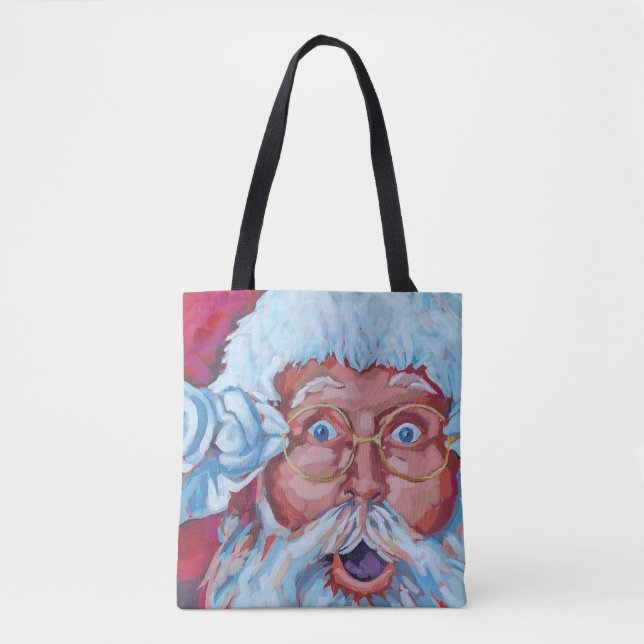 Santa and Reindeer Double Sided Sturdy Canvas Tote Bag (Front)