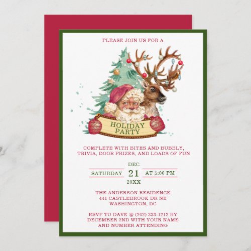 Santa and Reindeer Holiday Party Invite