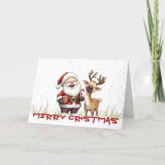 Santa and Reindeer in Festive Cartoon Style Card
