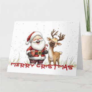Santa and Reindeer in Festive Cartoon Style Card