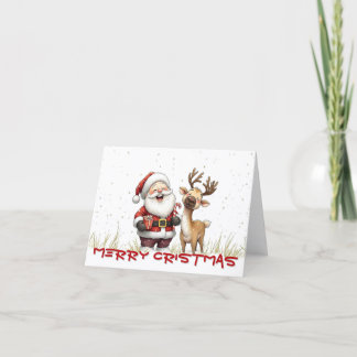 Santa and Reindeer in Festive Cartoon Style Card
