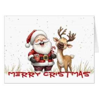 Santa and Reindeer in Festive Cartoon Style Card