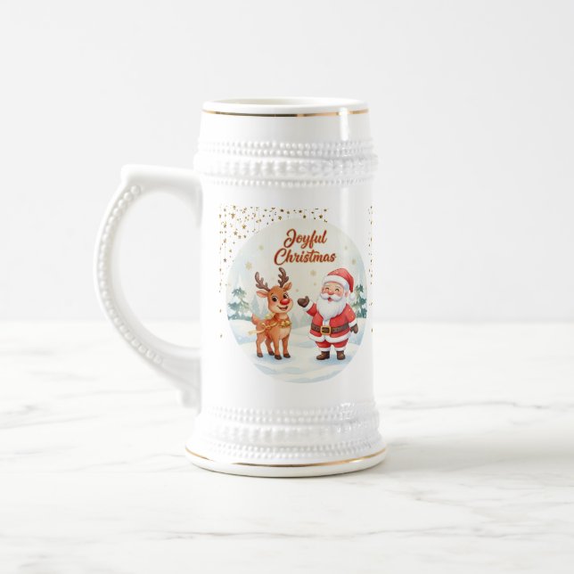 Santa and Reindeer Joy Mug – Cute Holiday Cup  (Left)