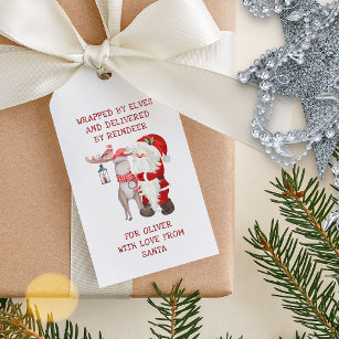 Santa and Reindeer Kids Personalized Christmas Gift Tags