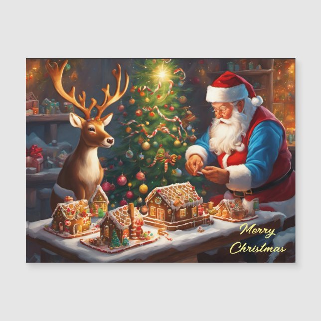 Santa and reindeer make gingerbread house (Front)