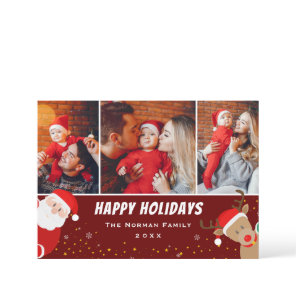 Santa and Reindeer Merry Christmas 3 Photo Holiday Card