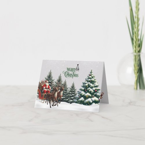 Santa and Reindeer Merry Christmas card