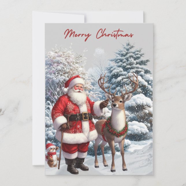 Santa and Reindeer Merry Christmas card (Front)