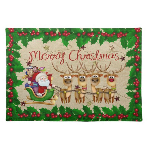 Santa And Reindeer Merry Christmas Placemat