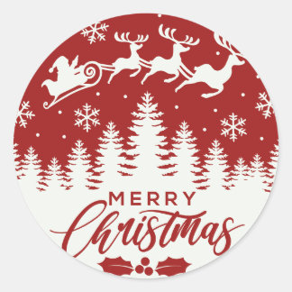 Santa  and Reindeer Merry Christmas | Sleigh Classic Round Sticker