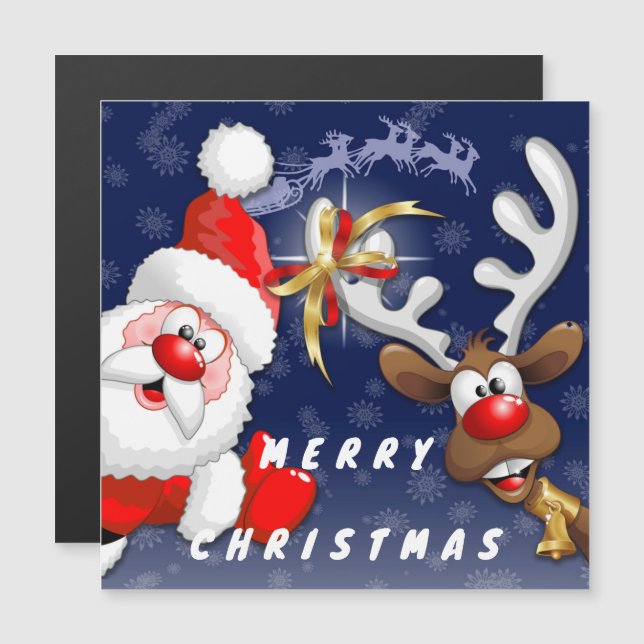 Santa and Reindeer Merry Christmass Happy Cartoon (Front/Back)
