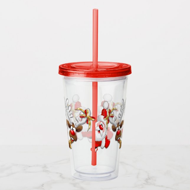 Santa and Reindeer Merry Christmass Happy Cartoon Acrylic Tumbler (Right)
