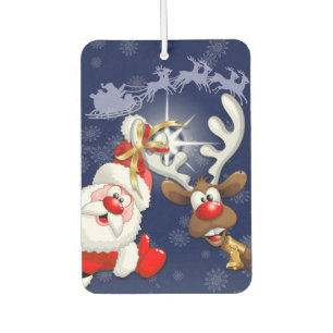 Santa and Reindeer Merry Christmass Happy Cartoon Air Freshener