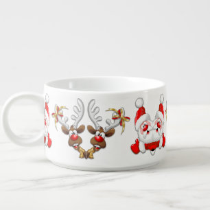 Santa and Reindeer Merry Christmass Happy Cartoon Bowl
