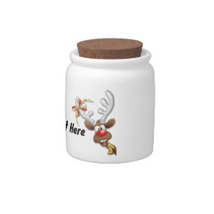 Santa and Reindeer Merry Christmass Happy Cartoon Candy Jar