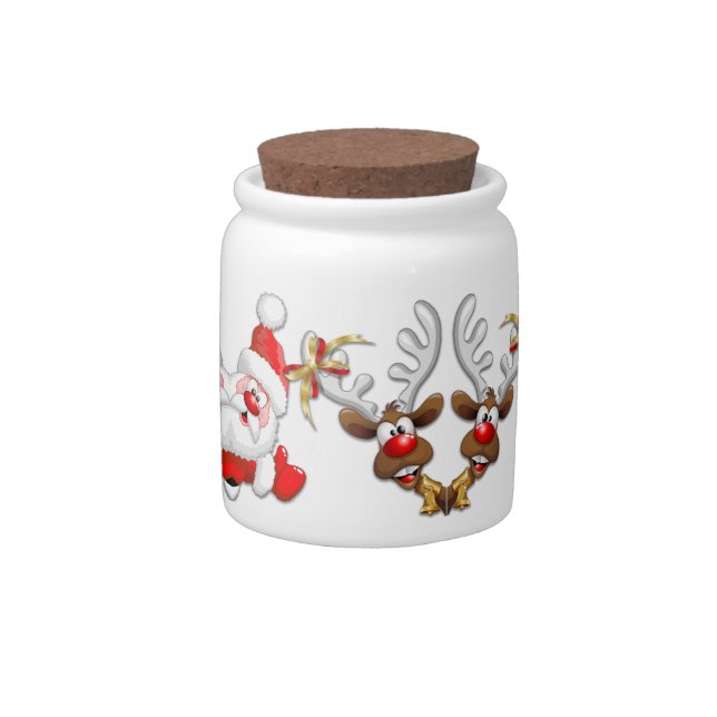 Santa and Reindeer Merry Christmass Happy Cartoon Candy Jar (Right)