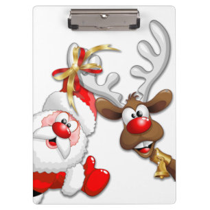 Santa and Reindeer Merry Christmass Happy Cartoon Clipboard
