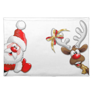 Santa and Reindeer Merry Christmass Happy Cartoon Cloth Placemat