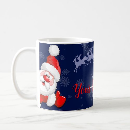 Santa and Reindeer Merry Christmass Happy Cartoon Coffee Mug