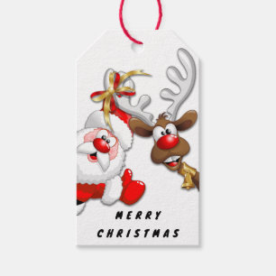 Santa and Reindeer Merry Christmass Happy Cartoon Gift Tags