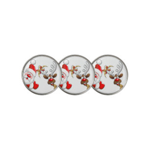 Santa and Reindeer Merry Christmass Happy Cartoon Golf Ball Marker