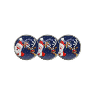Santa and Reindeer Merry Christmass Happy Cartoon Golf Ball Marker