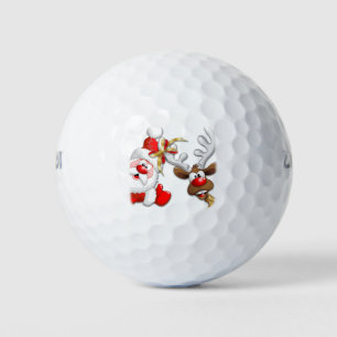 Santa and Reindeer Merry Christmass Happy Cartoon Golf Balls