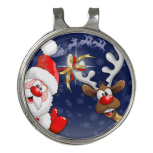 Santa and Reindeer Merry Christmass Happy Cartoon Golf Hat Clip