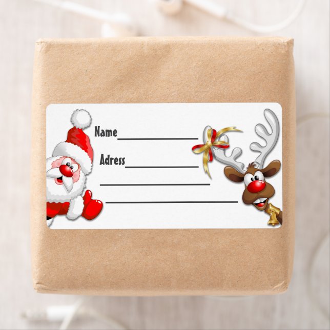 Santa and Reindeer Merry Christmass Happy Cartoon Label (Insitu)