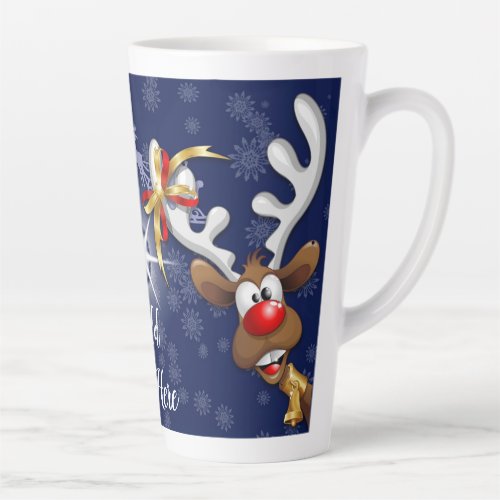 Santa and Reindeer Merry Christmass Happy Cartoon Latte Mug