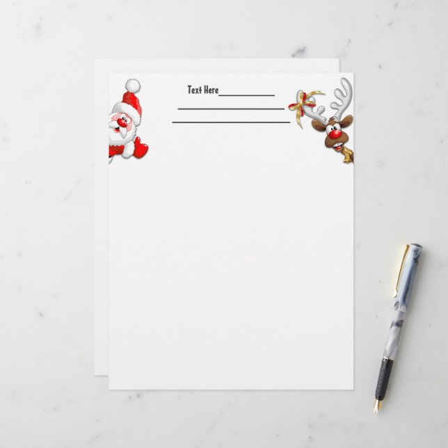 Santa and Reindeer Merry Christmass Happy Cartoon Letterhead (Front/Back In Situ)