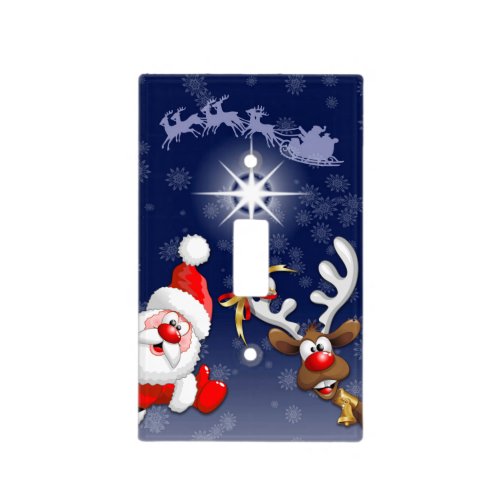 Santa and Reindeer Merry Christmass Happy Cartoon Light Switch Cover