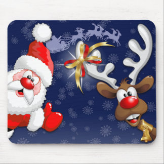 Santa and Reindeer Merry Christmass Happy Cartoon Mouse Pad