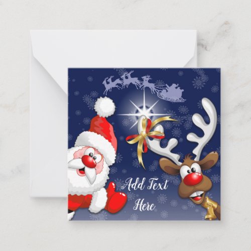 Santa and Reindeer Merry Christmass Happy Cartoon Note Card