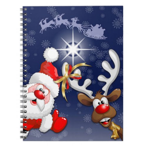 Santa and Reindeer Merry Christmass Happy Cartoon Notebook