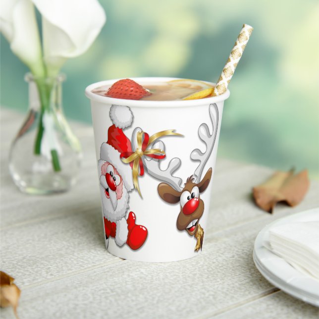 Santa and Reindeer Merry Christmass Happy Cartoon Paper Cups (Insitu)