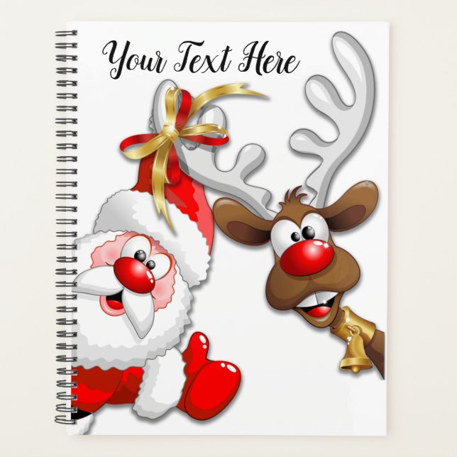Santa and Reindeer Merry Christmass Happy Cartoon Planner (Front)