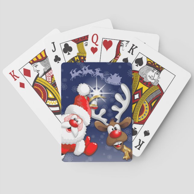 Santa and Reindeer Merry Christmass Happy Cartoon Poker Cards (Back)