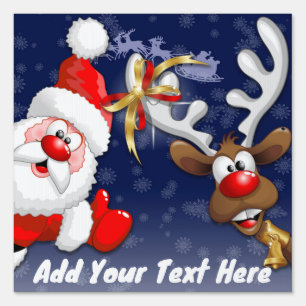 Santa and Reindeer Merry Christmass Happy Cartoon Sign
