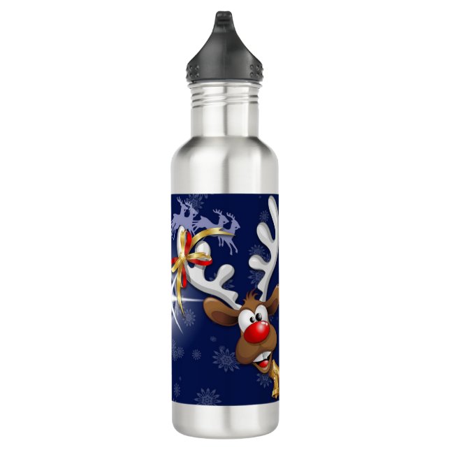 Santa and Reindeer Merry Christmass Happy Cartoon Stainless Steel Water Bottle (Right)