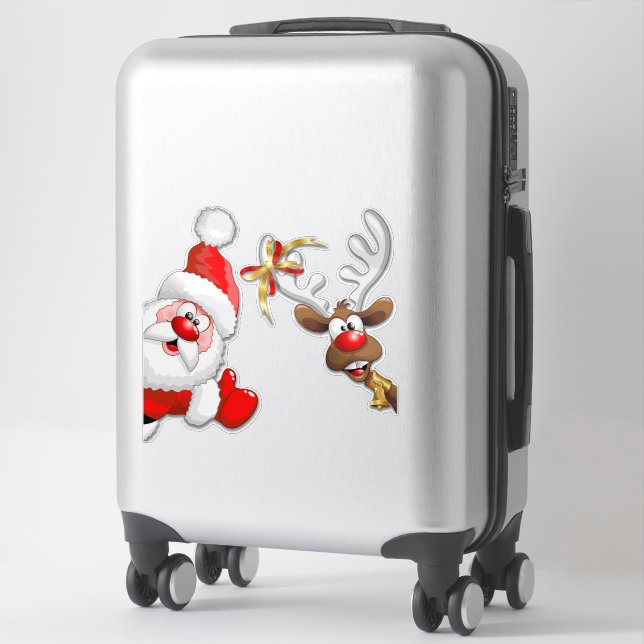 Santa and Reindeer Merry Christmass Happy Cartoon Sticker (Suitcase)